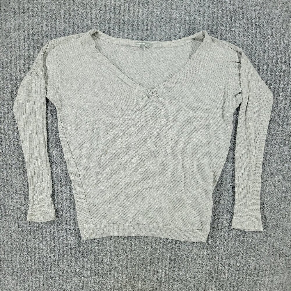 James Perse Sweater Women Size 1 Gray V-Neck Long Sleeve Stretch Pullover Adult